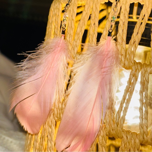 🪶 Peachy-Pink Boho Feather Festival Earrings | OOAK Handcrafted With Love 🍑 - Picture 12 of 13